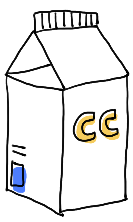 Logo with a juice carton and the letters CC